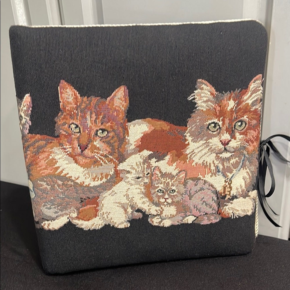 Vintage 1980’s Cat Tapestry Needle Point Cushion Covered Photo Album Notebook